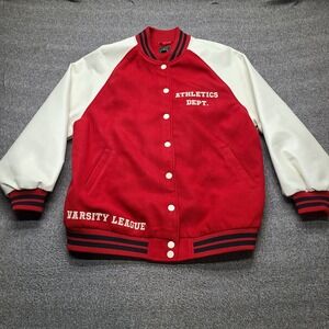 Wild Fable Varsity Jacket Men S Red Excellent Faux Leather Sleeve Letterman